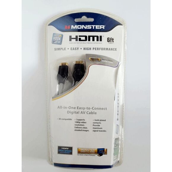 Monster Cable High Performance HDMI Cable - 6-ft NEW IN SEALED BOX - Picture 1 of 8